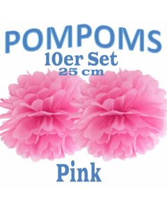 Pompoms Pink, 25 cm, 10 Stück