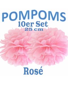 Pompoms Rosé, 25 cm, 10 Stück