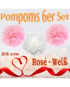 Pompoms in Rosé und Weiß, 25 cm, 6er Set