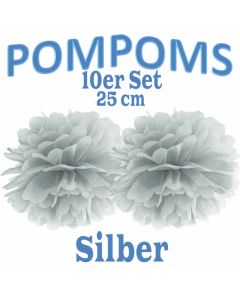 Pompoms Silber, 25 cm, 10 Stück