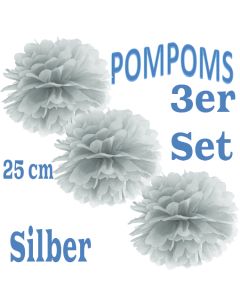 Pompoms Silber, 25 cm, 3 Stück