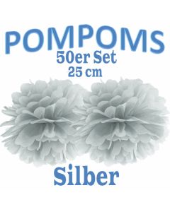 Pompoms Silber, 25 cm, 50 Stück