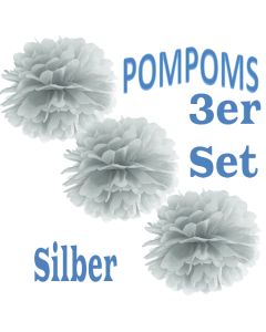 Pompoms Silber, 3 Stück