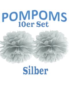 Pompoms Silber, 10 Stück