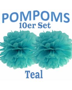 Pompoms Teal, 10 Stück