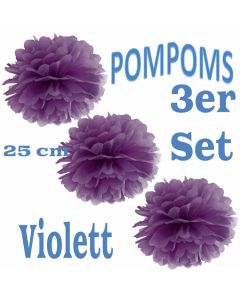 Pompoms Violett, 25 cm, 3 Stück