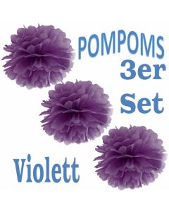 Pompoms Violett, 3 Stück