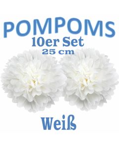 Pompoms Weiss, 25 cm, 10 Stück