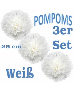 Pompoms Weiss, 25 cm, 3 Stück