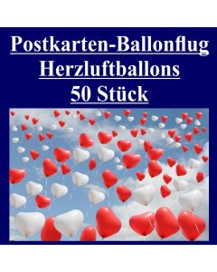 Postkarten, Ballonflugkarten Hochzeit Herzluftballons, 50 Stück