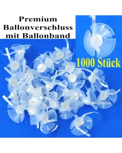 Premium Ballonverschlüsse mit Ballonbändern, 1000 Stück