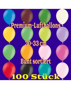 Premium-Qualität Luftballons, 30 - 33 cm, bunt sortiert, 100 Stück