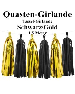 Quasten Girlande Schwarz-Gold, Festdekoration und Partydekoration