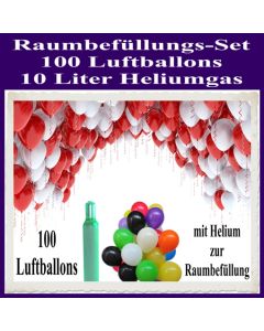 Raumbefüllungs-Set 100 Luftballons, 10 Liter Heliumgas