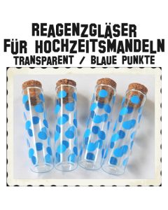 Reagenzgläser für Hochzeitsmandeln, 10 cm, Transparent mit Korken, blau gepunktet