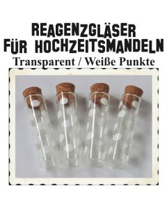 Reagenzgläser für Hochzeitsmandeln, 10 cm, Transparent mit Korken, weiß gepunktet