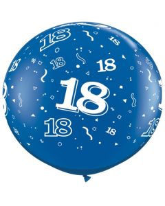 Riesen-Luftballon Zahl 18, blau, 90 cm, Riesenballon mit Geburtstagszahl, Zahl 18 auf dem riesigen Ballon
