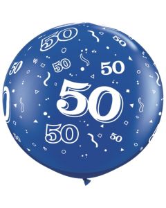 Riesen-Luftballon Zahl 50, blau, 90 cm, Riesenballon mit Geburtstagszahl, Zahl 50 auf dem riesigen Ballon