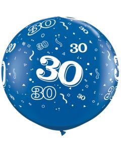 Riesen-Luftballon Zahl 30, blau, 90 cm, Riesenballon mit Geburtstagszahl, Zahl 30 auf dem riesigen Ballon