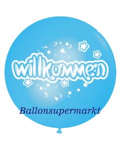 Riesen-Luftballon Willkommen, himmelblau, 75 cm, Willkommen auf dem riesigen Ballon