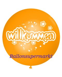 Riesen-Luftballon Willkommen, orange, 75 cm, Willkommen auf dem riesigen Ballon