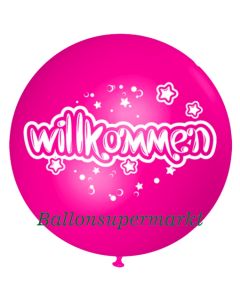 Riesen-Luftballon Willkommen, pink, 75 cm, Willkommen auf dem riesigen Ballon