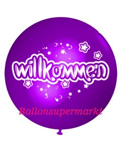 Riesen-Luftballon Willkommen, violett, 75 cm, Willkommen auf dem riesigen Ballon