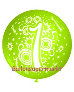 Riesen-Luftballon Zahl 1, apfelgrün, 75 cm, Riesenballon zum 1. Geburtstag, Zahl 1 auf dem riesigen Ballon