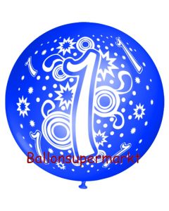Riesen-Luftballon Zahl 1, blau, 75 cm, Riesenballon zum 1. Geburtstag, Zahl 1 auf dem riesigen Ballon