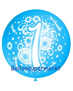 Riesen-Luftballon Zahl 1, himmelblau, 75 cm, Riesenballon zum 1. Geburtstag, Zahl 1 auf dem riesigen Ballon