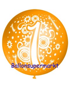 Riesen-Luftballon Zahl 1, orange, 75 cm, Riesenballon zum 1. Geburtstag, Zahl 1 auf dem riesigen Ballon