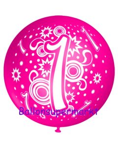 Riesen-Luftballon Zahl 1, pink, 75 cm, Riesenballon zum 1. Geburtstag, Zahl 1 auf dem riesigen Ballon