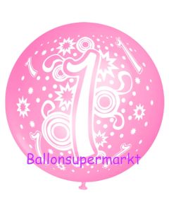Riesen-Luftballon Zahl 1, rosa, 75 cm, Riesenballon zum 1. Geburtstag, Zahl 1 auf dem riesigen Ballon