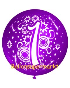 Riesen-Luftballon Zahl 1, violett, 75 cm, Riesenballon zum 1. Geburtstag, Zahl 1 auf dem riesigen Ballon
