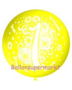 Riesen-Luftballon Zahl 1, zitronengelb, 75 cm, Riesenballon zum 1. Geburtstag, Zahl 1 auf dem riesigen Ballon