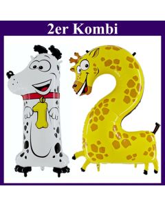 Riesenzahlen Luftballons aus Folie, Zahl 12, Dalmatiner und Giraffe, zum 12. Kindergeburtstag