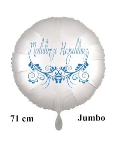 Großer Rundluftballon in Satin Weiß, 71 cm "Mevlidimize Hosgeldiniz"
