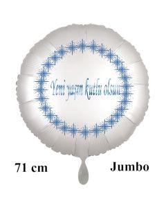 Großer Rundluftballon in Satin Weiß, 71 cm "Yeni yaşin kutlu olsun"