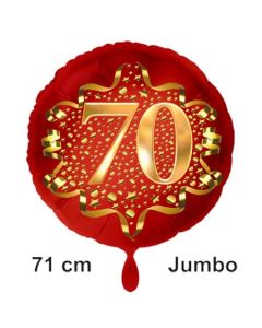 Großer Zahl 70 Luftballon aus Folie zum 70. Geburtstag, 71 cm, Rot/Gold, heliumgefüllt