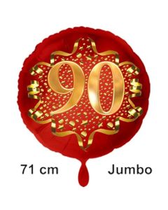 Großer Zahl 90 Luftballon aus Folie zum 90. Geburtstag, 71 cm, Rot/Gold, heliumgefüllt