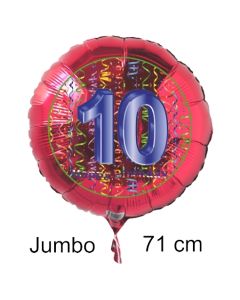 Großer Zahl 10 Luftballon aus Folie zum 10. Geburtstag, 71 cm, Rot/Blau, heliumgefüllt