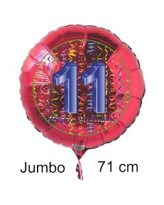 Großer Zahl 11 Luftballon aus Folie zum 11. Geburtstag, 71 cm, Rot/Blau, heliumgefüllt