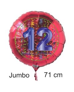 Großer Zahl 12 Luftballon aus Folie zum 12. Geburtstag, 71 cm, Rot/Blau, heliumgefüllt