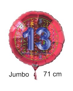 Großer Zahl 13 Luftballon aus Folie zum 13. Geburtstag, 71 cm, Rot/Blau, heliumgefüllt