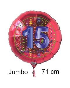 Großer Zahl 15 Luftballon aus Folie zum 15. Geburtstag, 71 cm, Rot/Blau, heliumgefüllt
