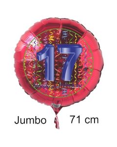 Großer Zahl 17 Luftballon aus Folie zum 17. Geburtstag, 71 cm, Rot/Blau, heliumgefüllt