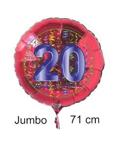 Großer Zahl 20 Luftballon aus Folie zum 20. Geburtstag, 71 cm, Rot/Blau, heliumgefüllt