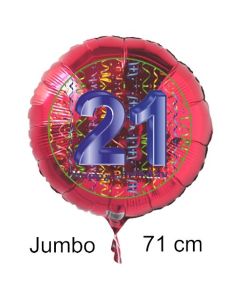 Großer Zahl 21 Luftballon aus Folie zum 21. Geburtstag, 71 cm, Rot/Blau, heliumgefüllt