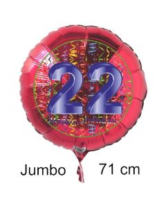 Großer Zahl 22 Luftballon aus Folie zum 22. Geburtstag, 71 cm, Rot/Blau, heliumgefüllt