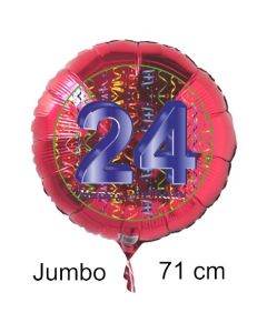 Großer Zahl 24 Luftballon aus Folie zum 24. Geburtstag, 71 cm, Rot/Blau, heliumgefüllt